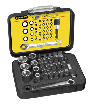 Afbeelding STANLEY bitset expert pro 1/4" - steeksleutel met ratelring (40 delig) 1-13-907