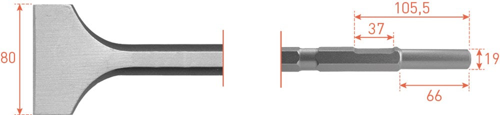 Brede spadebeitel 6-kant 21 / 19x61