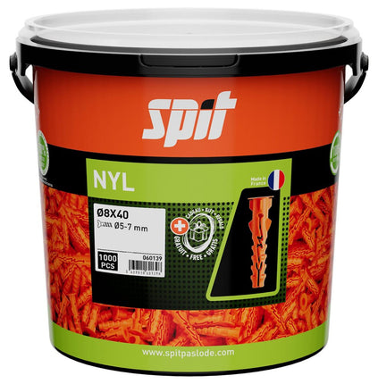 SPIT NYL PLUG D.8X40 - 1.000 STUKS IN ECO EMMER - MET KRAAG