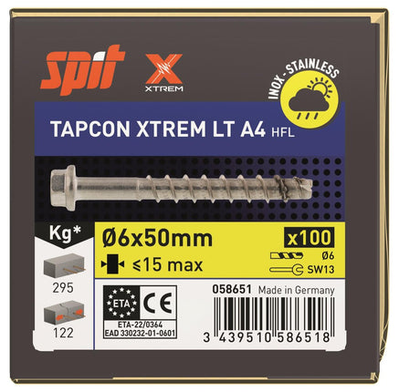 SPIT TAPCON HFL XTREM BETONSCHROEF 6X50 RVS A4 - 100 ST