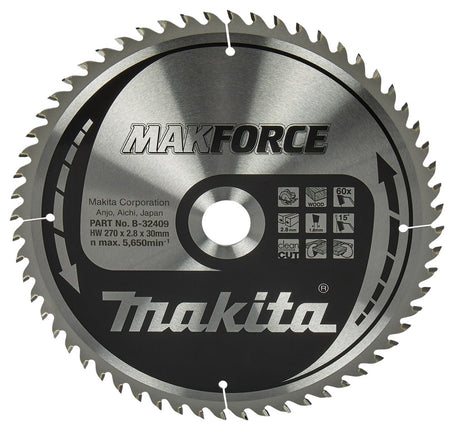 Afbeelding Makita zaagb hout 270x30x2,8 60t 15g B-32409