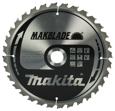Afbeelding Makita zaagb hout 260x30x2,3 32t 5g B-32736