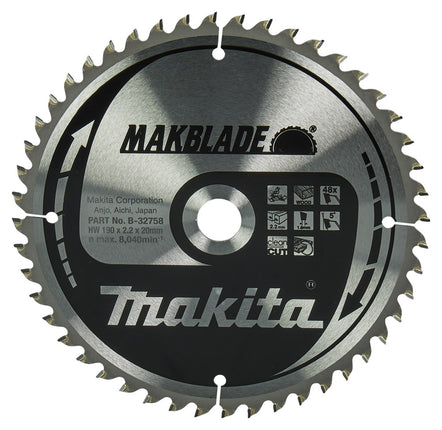 Afbeelding Makita zaagb hout 190x20x2,2 48t 5g B-32758