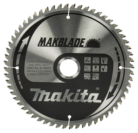 Afbeelding Makita zaagb hout 216x30x2,1 60t B-32839