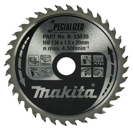 Afbeelding Makita zaagb 136x20x1,5 36t 18g B-33635