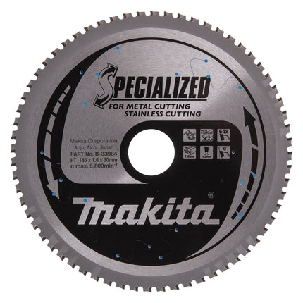 Makita Cirkelzaagblad RVS/Staal 185x30x1,6mm 64T 0G - B-33984