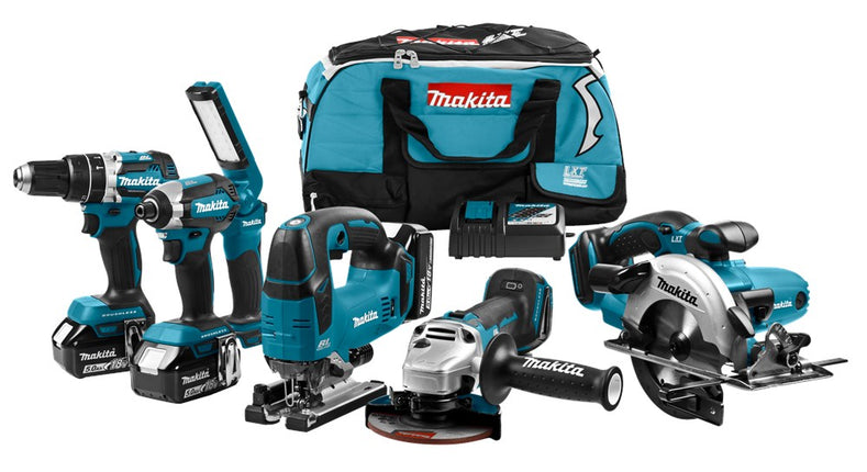 Afbeelding Makita 18 v combiset (klop)boren, (slag)schroeven, zagen en slijpen DLX6082T