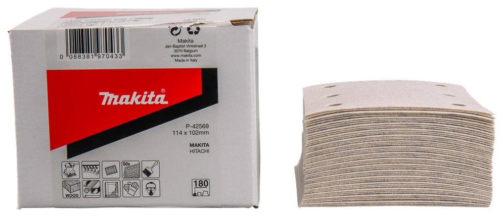 Afbeelding Makita schuurvel k180 114x102 wh 50 P-42569