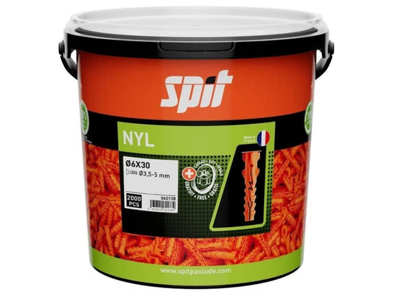 SPIT NYL PLUG D.6X30 - 2.000 STUKS IN ECO EMMER - MET KRAAG
