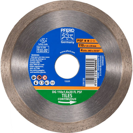 Afbeelding PFERD TOOLS diamant-doorslijpschijven voor de bouwindustrie, uitvoering met gesloten rand psf DG 110 x 1,6 x 20 FL PSF