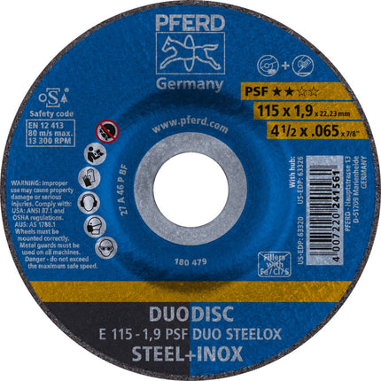 Afbeelding PFERD TOOLS slijpschijf E PSF DUO STEELOX