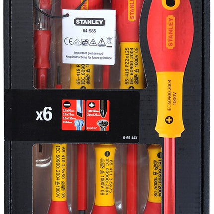 Afbeelding STANLEY fatmax® vde 6-delige schroevendraaierset - pozidriv 0-65-443