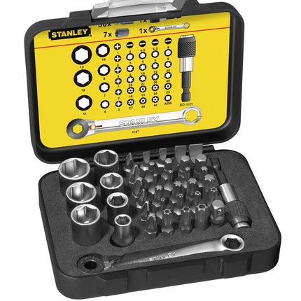 Afbeelding STANLEY bitset expert pro 1/4" - steeksleutel met ratelring (40 delig) 1-13-907