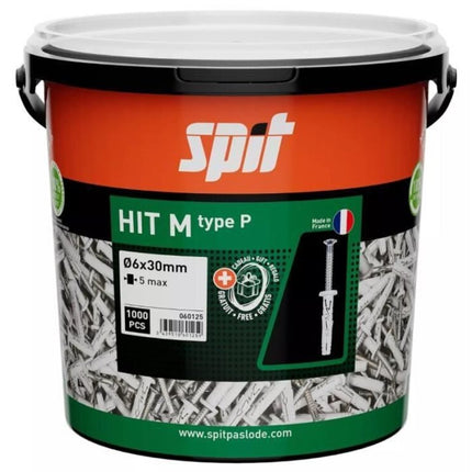 SPIT HIT M SLAGPLUG 6x30/5 P- MET KRAAG (1.000 STUKS IN ECO EMMER)