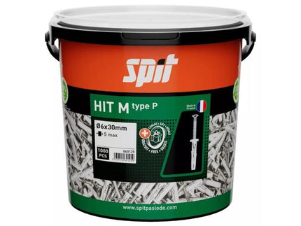 SPIT HIT M SLAGPLUG 6x30/5 P- MET KRAAG (1.000 STUKS IN ECO EMMER)