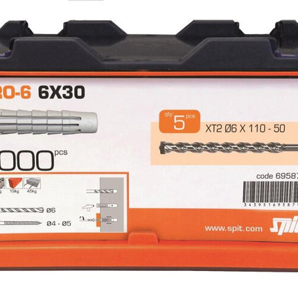 SPIT PRO6 UNIVERSELE PLUG 6x30 1000 STUK + 5 BOREN IN KOFFER