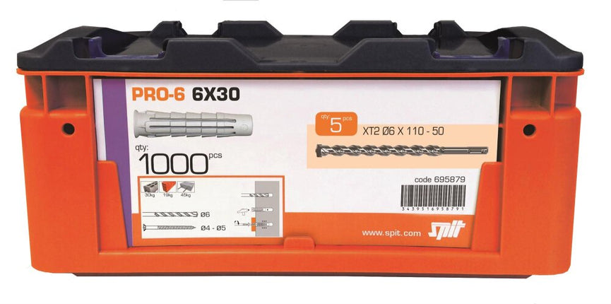 SPIT PRO6 UNIVERSELE PLUG 6x30 1000 STUK + 5 BOREN IN KOFFER