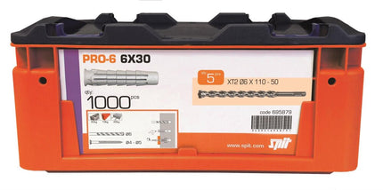 SPIT PRO6 UNIVERSELE PLUG 6x30 1000 STUK + 5 BOREN IN KOFFER