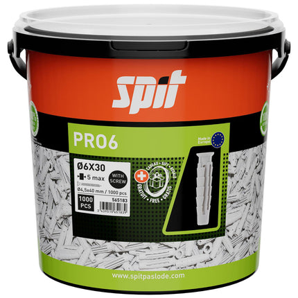 SPIT PRO6 UNIVERSELE PLUG 6X30 + SCHROEF- 1.000 STUKS IN ECO EMMER