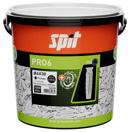 SPIT PRO6 UNIVERSELE PLUG 6X30 + SCHROEF- 1.000 STUKS IN ECO EMMER
