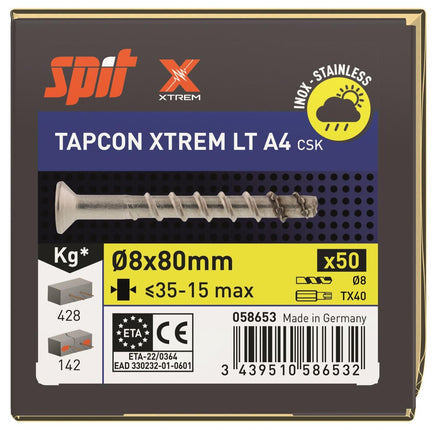 SPIT TAPCON CSK XTREM BETONSCHROEF 8X80 RVS A4 - 50 ST