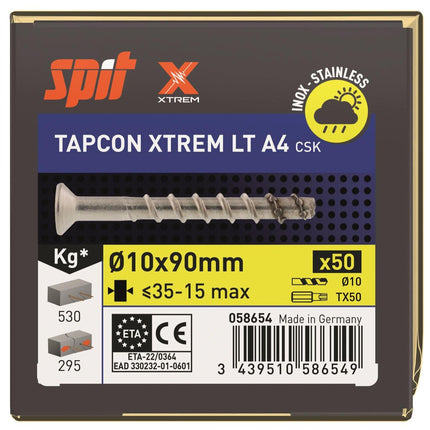 SPIT TAPCON CSK XTREM BETONSCHROEF 10X90RVS A4 - 50 ST