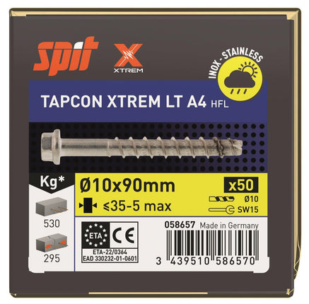 SPIT TAPCON HFL XTREM BETONSCHROEF 10X90RVS A4 - 50 ST