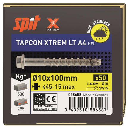 SPIT TAPCON HFL XTREM BETONSCHROEF 100  10X100 RVS A4 - 50 ST