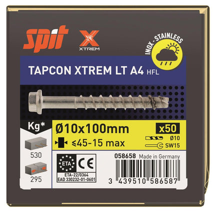 SPIT TAPCON HFL XTREM BETONSCHROEF 100  10X100 RVS A4 - 50 ST