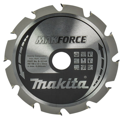 Afbeelding Makita zaagb hout 190x30x2,0 12t 20g B-32144