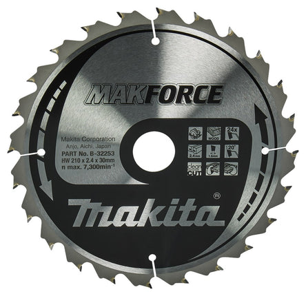 Afbeelding Makita zaagb hout 210x30x2,4 24t 20g B-32253