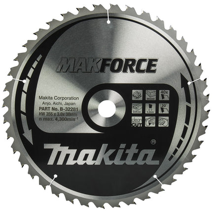 Afbeelding Makita zaagb hout 355x30x3,0 40t 20g B-32281