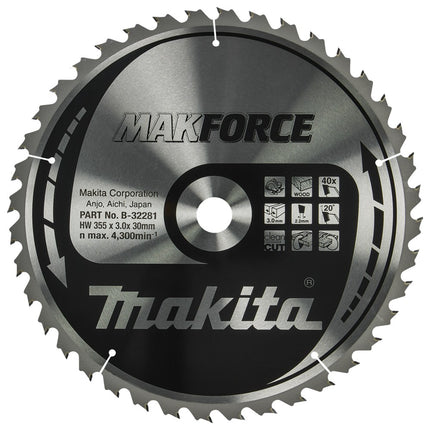 Afbeelding Makita zaagb hout 355x30x3,0 40t 20g B-32281