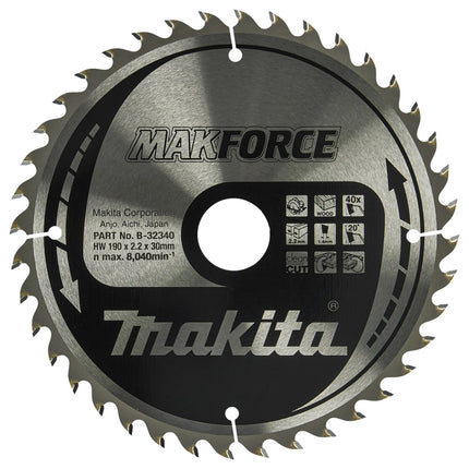 Afbeelding Makita zaagb hout 190x30x2,2 40t 20g B-32340