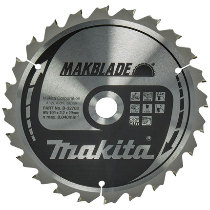 Afbeelding Makita zaagb hout 190x20x2,2 24t 5g B-32708