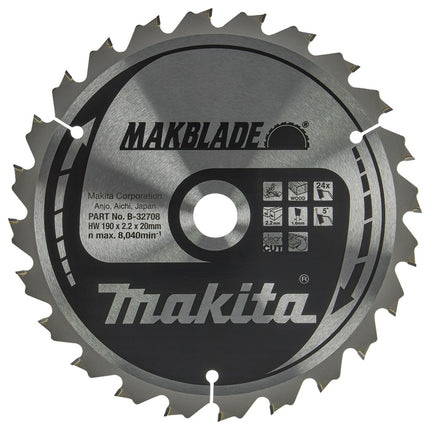 Afbeelding Makita zaagb hout 190x20x2,2 24t 5g B-32708