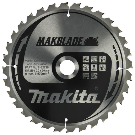 Afbeelding Makita zaagb hout 260x30x2,3 32t 5g B-32736