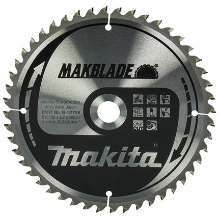 Afbeelding Makita zaagb hout 190x20x2,2 48t 5g B-32758