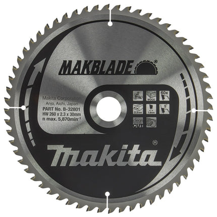 Afbeelding Makita zaagb hout 260x30x2,3 60t 5g B-32801