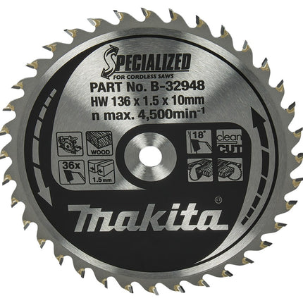 Afbeelding Makita zaagb hout 136x10x1,5 36t 18g B-32948