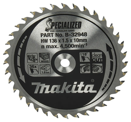 Afbeelding Makita zaagb hout 136x10x1,5 36t 18g B-32948