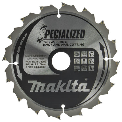 Afbeelding Makita zaagb tipe 190x30x2,016t 23g B-33059