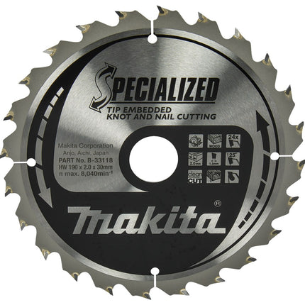 Afbeelding Makita zaagb tipe 190x30x2,0 24t 23g B-33118