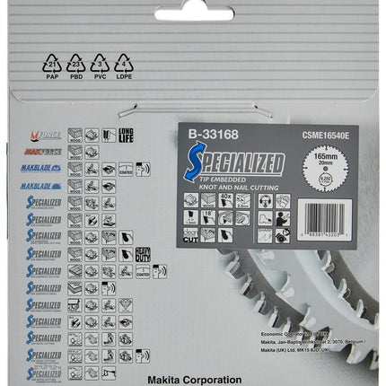 Afbeelding Makita zaagb tipe 165x20x2,0 40t 18g B-33168
