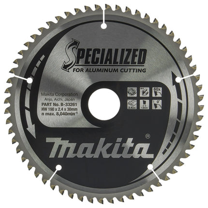 Afbeelding Makita zaagb alu 190x30x2,4 60t 0g B-33261