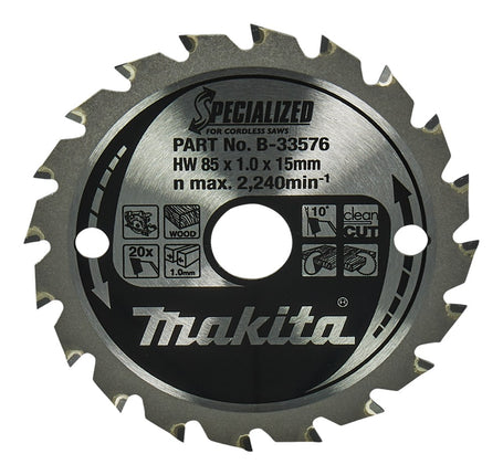 Afbeelding Makita zaagb hout 85x15x1,0 20t 10g B-33576
