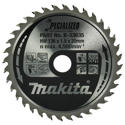 Afbeelding Makita zaagb 136x20x1,5 36t 18g B-33635