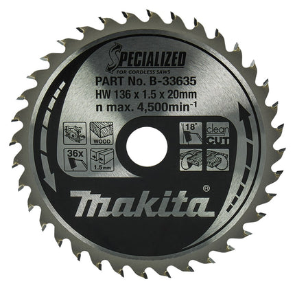 Afbeelding Makita zaagb 136x20x1,5 36t 18g B-33635
