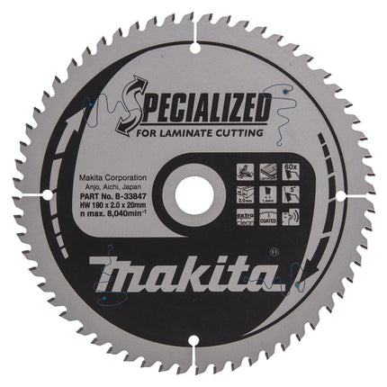 Afbeelding Makita zaagb lami 190x30x2,0 60t 20g B-33847