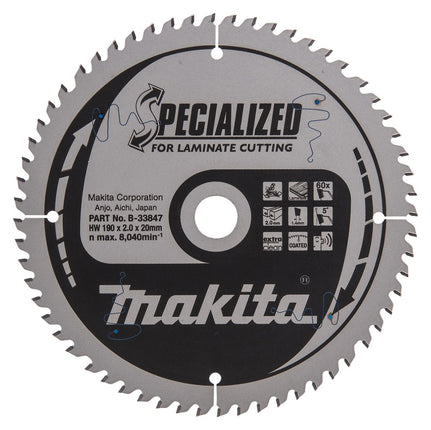 Afbeelding Makita zaagb lami 190x30x2,0 60t 20g B-33847